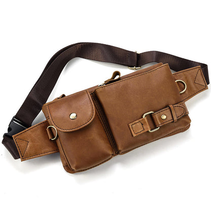 Fashion Brown Leather Men's Fanny Pack Black Hip Pack Waist Bag For Men