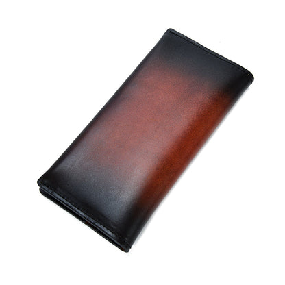 Casual Retro Leather Mens Wine Red Slim Long Wallet Light Beige Bifold Card Wallet Clutch Wallet For Men