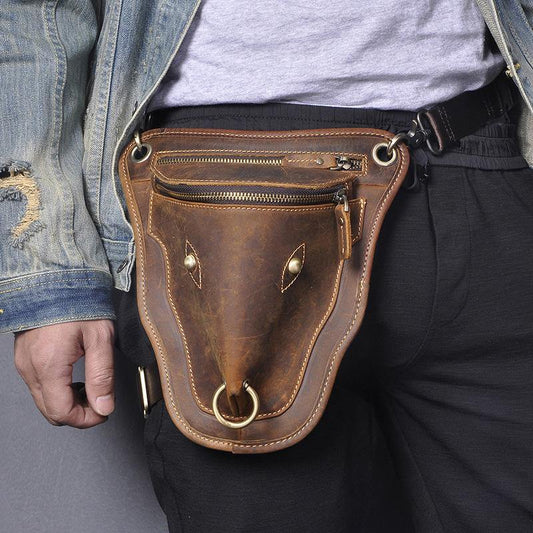 Vintage Brown LEATHER MEN'S Ox Fanny Pack Waist Bag Side Bag Drop Leg Biker Bag For Men