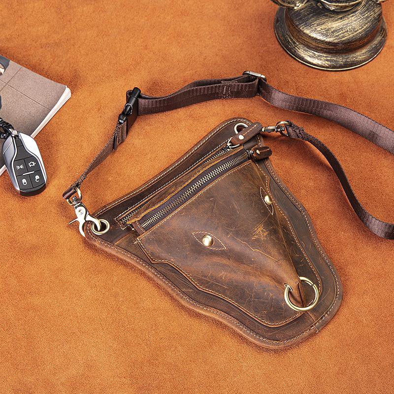 Vintage Brown LEATHER MEN'S Ox Fanny Pack Waist Bag Side Bag Drop Leg Biker Bag For Men