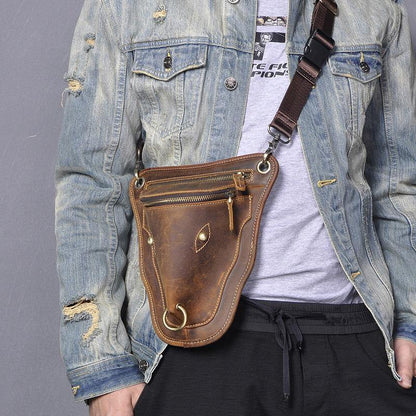 Vintage Brown LEATHER MEN'S Ox Fanny Pack Waist Bag Side Bag Drop Leg Biker Bag For Men