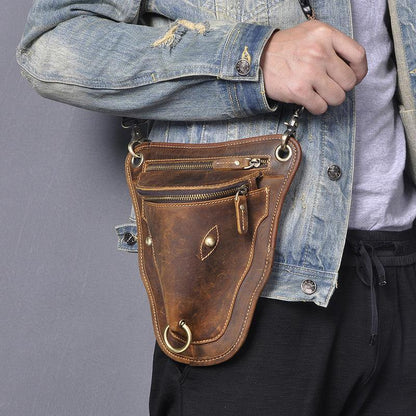 Vintage Brown LEATHER MEN'S Ox Fanny Pack Waist Bag Side Bag Drop Leg Biker Bag For Men