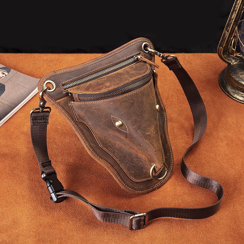 Vintage Brown LEATHER MEN'S Ox Fanny Pack Waist Bag Side Bag Drop Leg Biker Bag For Men