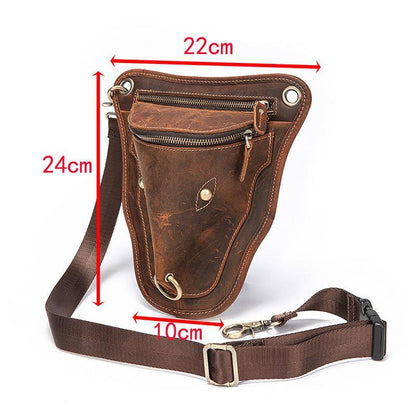 Vintage Brown LEATHER MEN'S Ox Fanny Pack Waist Bag Side Bag Drop Leg Biker Bag For Men