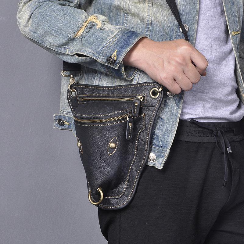 Vintage Brown LEATHER MEN'S Ox Fanny Pack Waist Bag Side Bag Drop Leg Biker Bag For Men