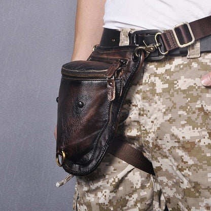 Vintage Brown LEATHER MEN'S Ox Fanny Pack Waist Bag Side Bag Drop Leg Biker Bag For Men