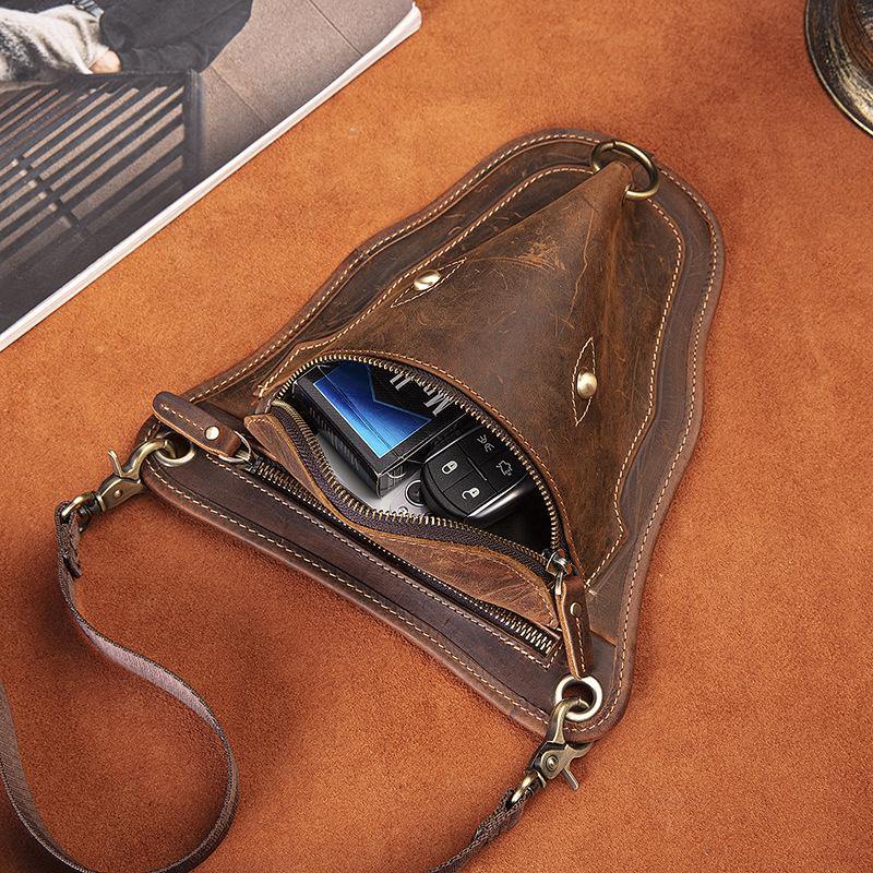 Vintage Brown LEATHER MEN'S Ox Fanny Pack Waist Bag Side Bag Drop Leg Biker Bag For Men