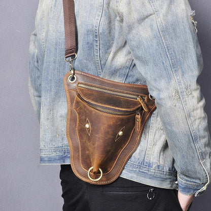 Vintage Brown LEATHER MEN'S Ox Fanny Pack Waist Bag Side Bag Drop Leg Biker Bag For Men