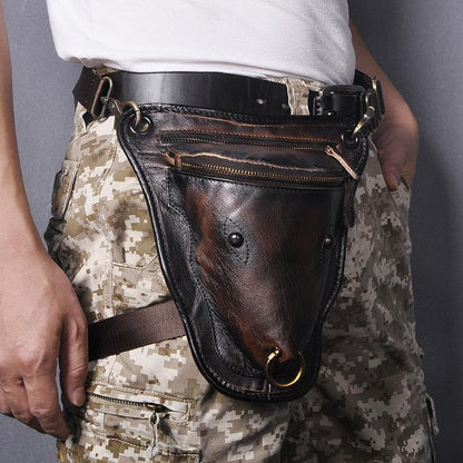 Vintage Brown LEATHER MEN'S Ox Fanny Pack Waist Bag Side Bag Drop Leg Biker Bag For Men