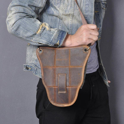 Vintage Brown LEATHER MEN'S Ox Fanny Pack Waist Bag Side Bag Drop Leg Biker Bag For Men