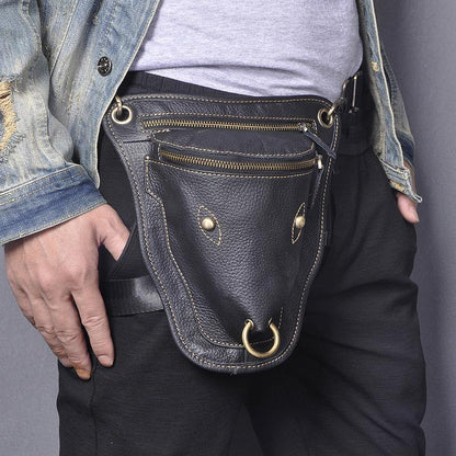 Vintage Brown LEATHER MEN'S Ox Fanny Pack Waist Bag Side Bag Drop Leg Biker Bag For Men