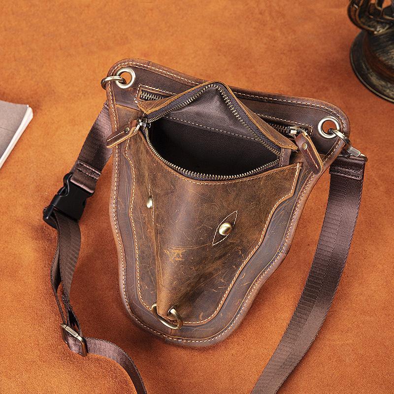 Vintage Brown LEATHER MEN'S Ox Fanny Pack Waist Bag Side Bag Drop Leg Biker Bag For Men