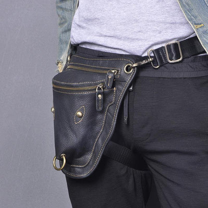 Vintage Brown LEATHER MEN'S Ox Fanny Pack Waist Bag Side Bag Drop Leg Biker Bag For Men