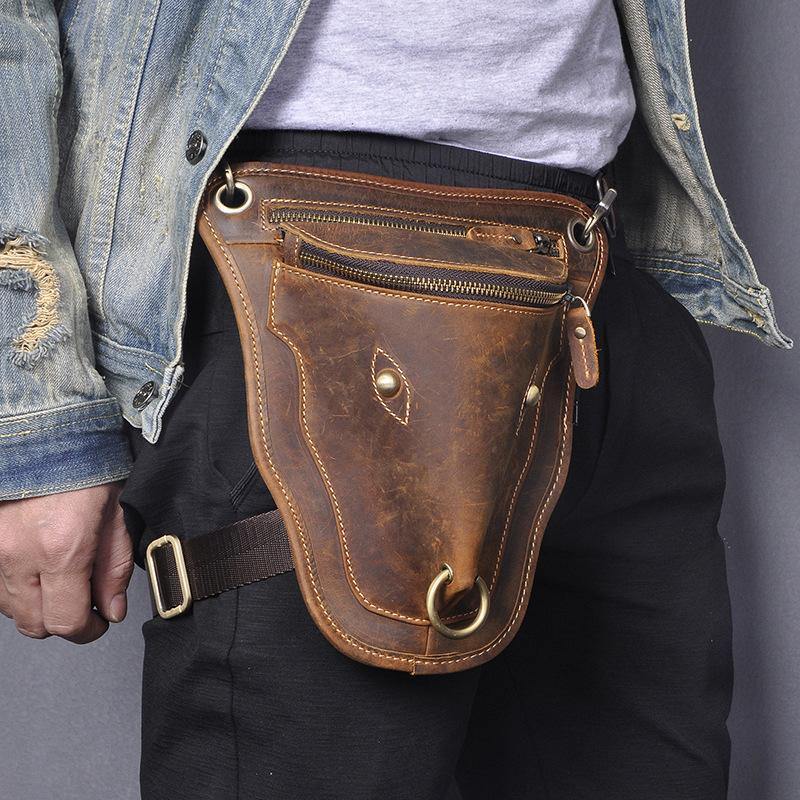 Vintage Brown LEATHER MEN'S Ox Fanny Pack Waist Bag Side Bag Drop Leg Biker Bag For Men