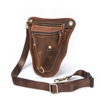 Vintage Brown LEATHER MEN'S Ox Fanny Pack Waist Bag Side Bag Drop Leg Biker Bag For Men