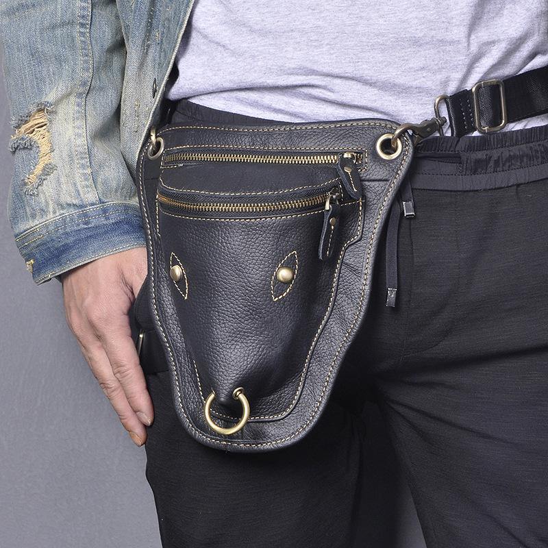 Vintage Brown LEATHER MEN'S Ox Fanny Pack Waist Bag Side Bag Drop Leg Biker Bag For Men