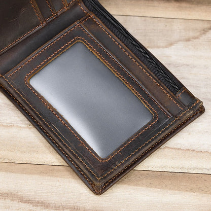 Coffee Bifold Leather Mens Wallet Best Slim Wallet Billfold Wallet Driver's License Wallet for Men