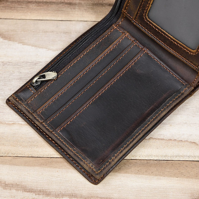 Coffee Bifold Leather Mens Wallet Best Slim Wallet Billfold Wallet Driver's License Wallet for Men