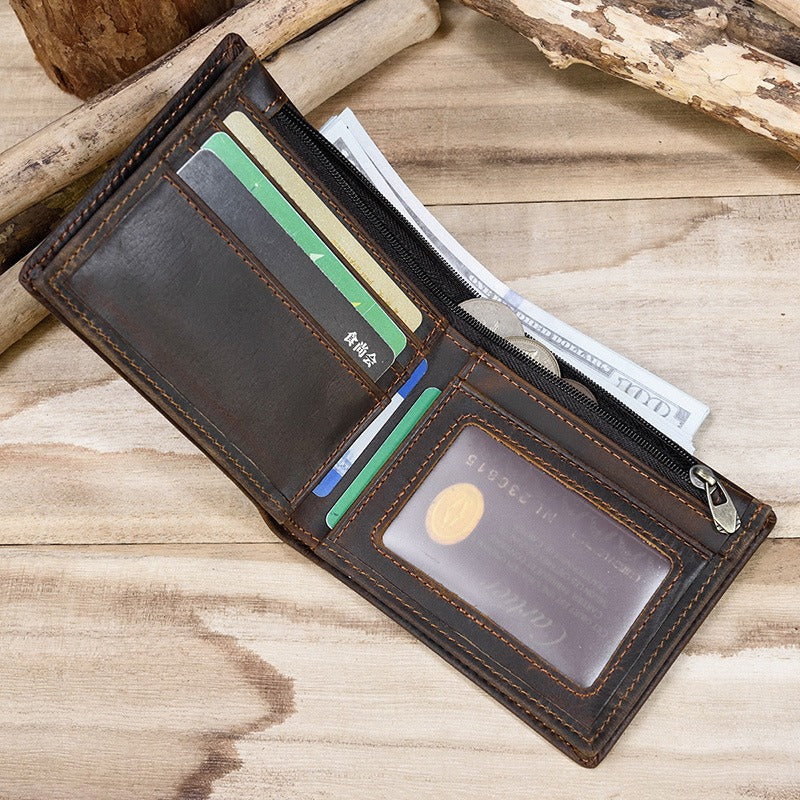 Coffee Bifold Leather Mens Wallet Best Slim Wallet Billfold Wallet Driver's License Wallet for Men