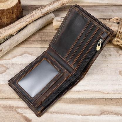 Coffee Bifold Leather Mens Wallet Best Slim Wallet Billfold Wallet Driver's License Wallet for Men