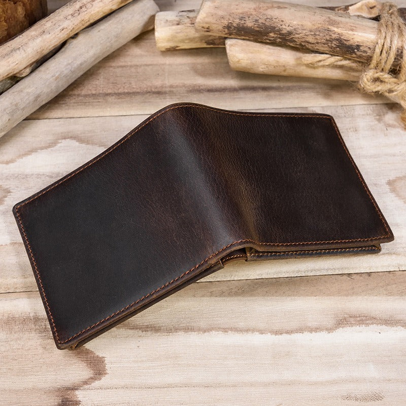 Coffee Bifold Leather Mens Wallet Best Slim Wallet Billfold Wallet Driver's License Wallet for Men