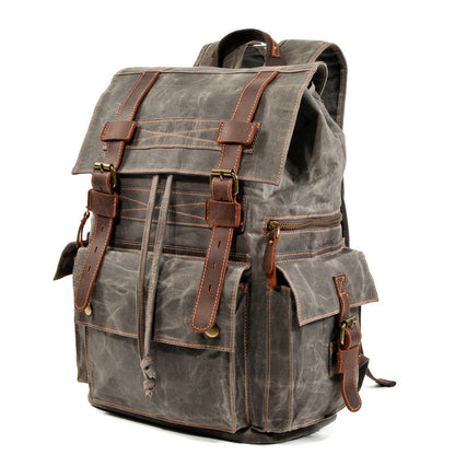 Coffee Canvas School Backpack Waxed Canvas Mens Coffee Laptop Backpack Travel Hiking Backpack For Men