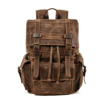 Coffee Canvas School Backpack Waxed Canvas Mens Coffee Laptop Backpack Travel Hiking Backpack For Men