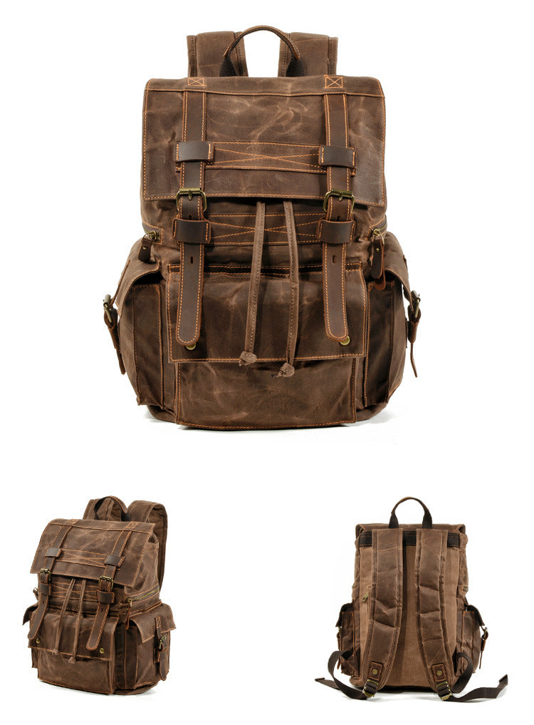 Coffee Canvas School Backpack Waxed Canvas Mens Coffee Laptop Backpack Travel Hiking Backpack For Men