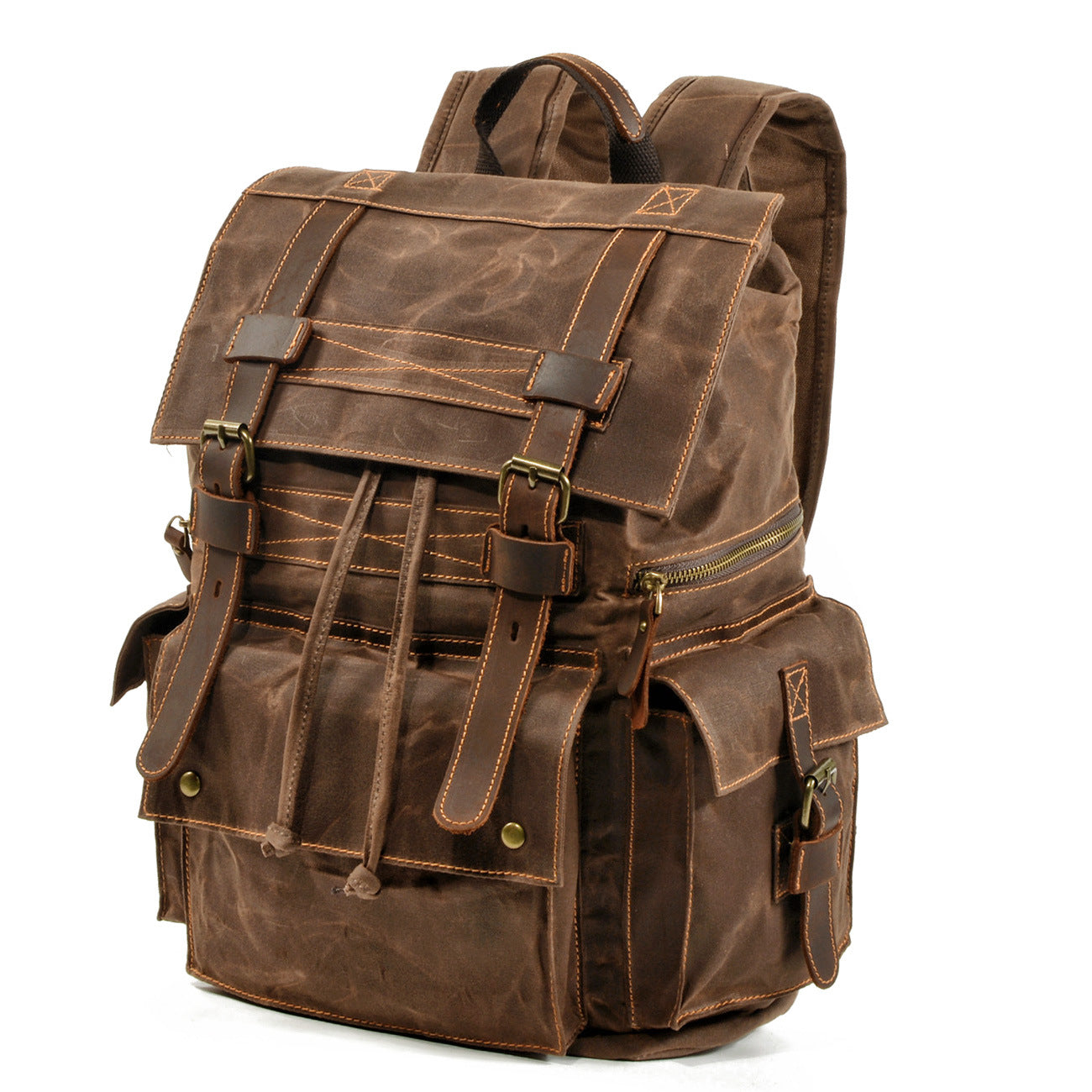 Coffee Canvas School Backpack Waxed Canvas Mens Coffee Laptop Backpack Travel Hiking Backpack For Men