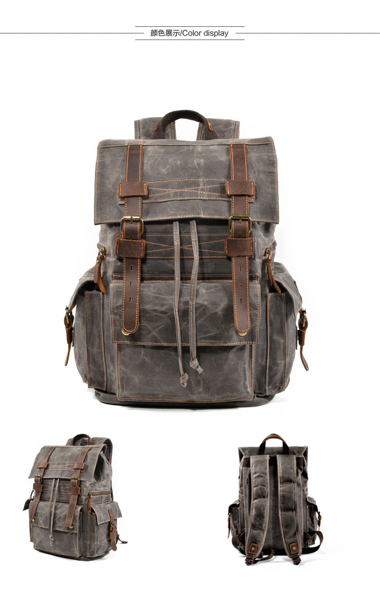 Coffee Canvas School Backpack Waxed Canvas Mens Coffee Laptop Backpack Travel Hiking Backpack For Men