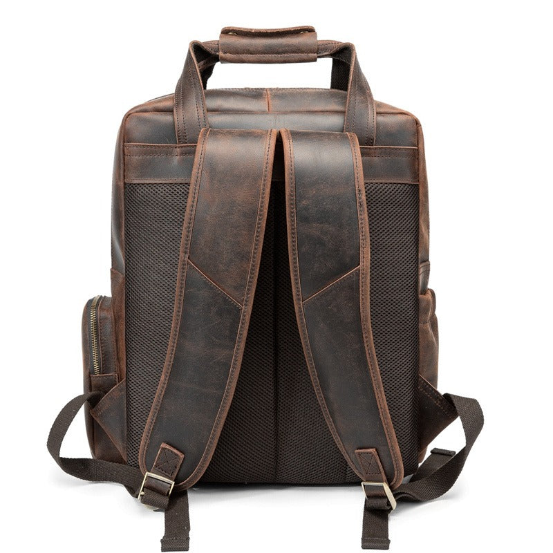 Coffee Leather Men's Travel Backpack School Backpack Handbag Camera Backpack For Men