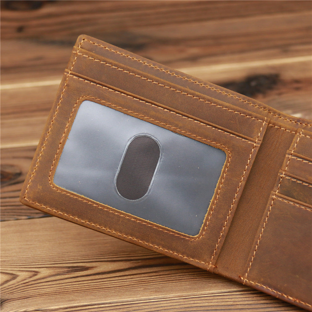 Coffee Leather Mens Bifold Slim Wallet Front Pocket Wallet Cards Billfold Wallet for Men