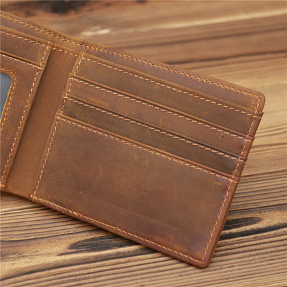 Brown Leather Mens Bifold Slim Wallet Front Pocket Wallet Cards Billfold Wallet for Men