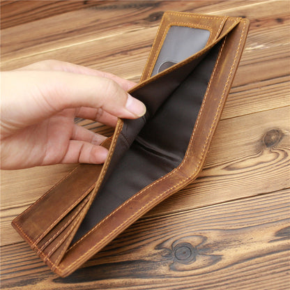 Brown Leather Mens Bifold Slim Wallet Front Pocket Wallet Cards Billfold Wallet for Men