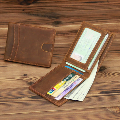 Brown Leather Mens Bifold Slim Wallet Front Pocket Wallet Cards Billfold Wallet for Men