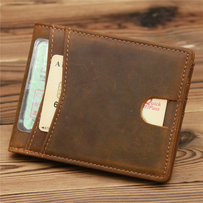 Brown Leather Mens Bifold Slim Wallet Front Pocket Wallet Cards Billfold Wallet for Men