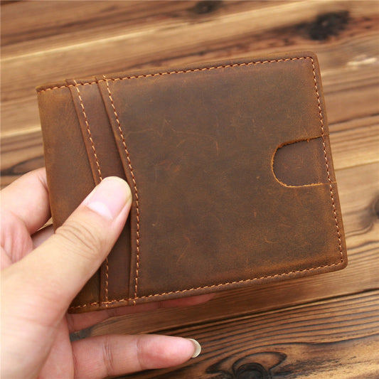 Brown Leather Mens Bifold Slim Wallets Front Pocket Wallet Cards Billfold Wallet for Men