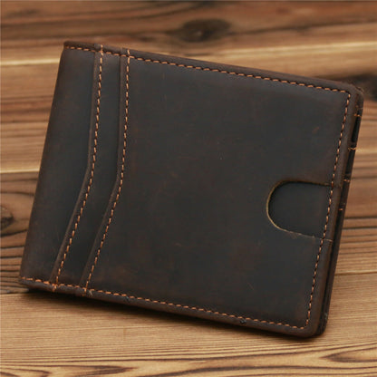 Brown Leather Mens Bifold Slim Wallet Front Pocket Wallet Cards Billfold Wallet for Men