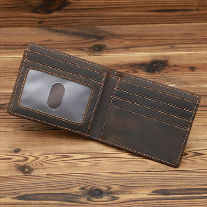 Brown Leather Mens Bifold Slim Wallet Front Pocket Wallet Cards Billfold Wallet for Men