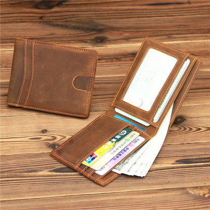 Brown Leather Mens Bifold Slim Wallet Front Pocket Wallet Cards Billfold Wallet for Men