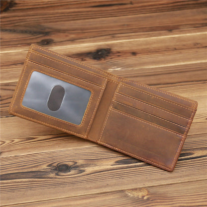 Coffee Leather Mens Bifold Slim Wallet Front Pocket Wallet Cards Billfold Wallet for Men