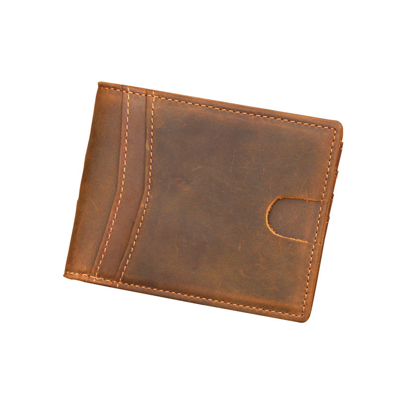 Brown Leather Mens Bifold Slim Wallet Front Pocket Wallet Cards Billfold Wallet for Men