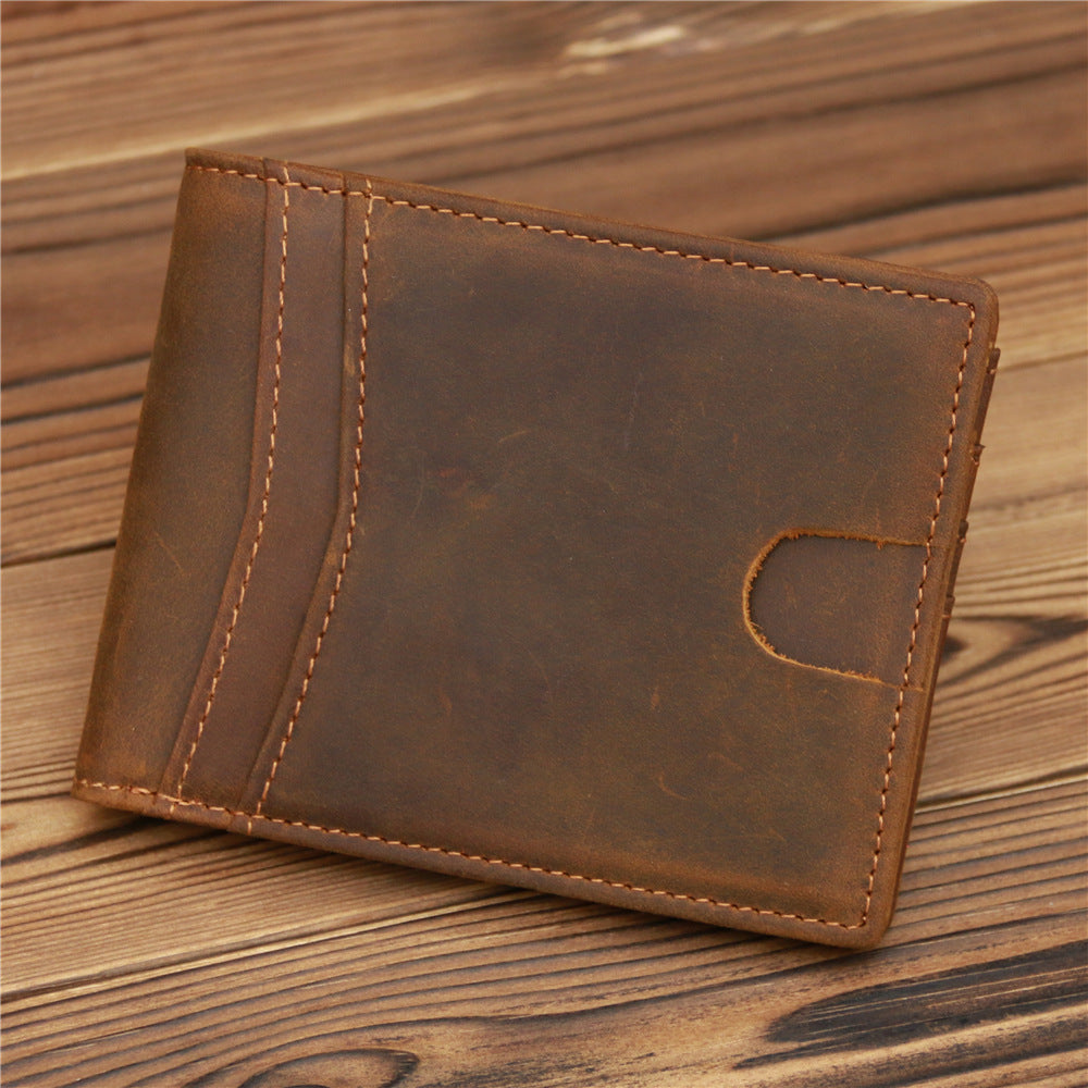 Brown Leather Mens Bifold Slim Wallet Front Pocket Wallet Cards Billfold Wallet for Men