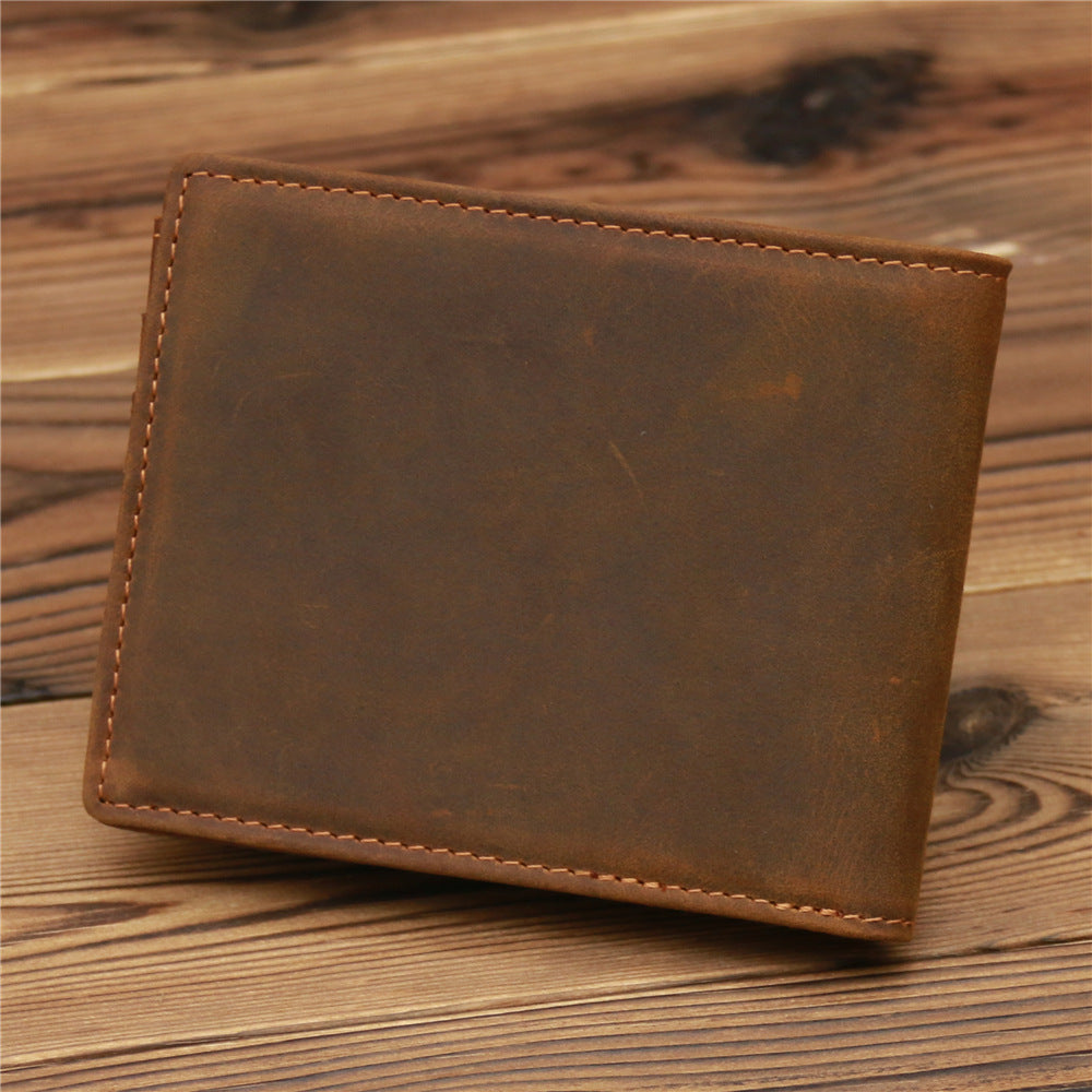 Brown Leather Mens Bifold Slim Wallet Front Pocket Wallet Cards Billfold Wallet for Men