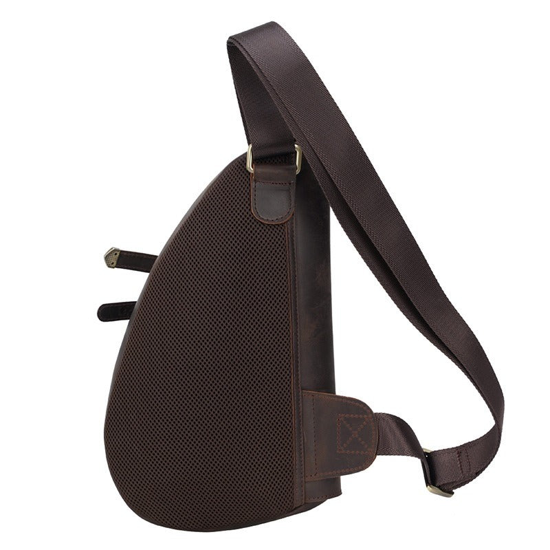 Coffee Leather Sling Backpack Men's Sling Bag Unique Chest Bag One shoulder Backpack For Men