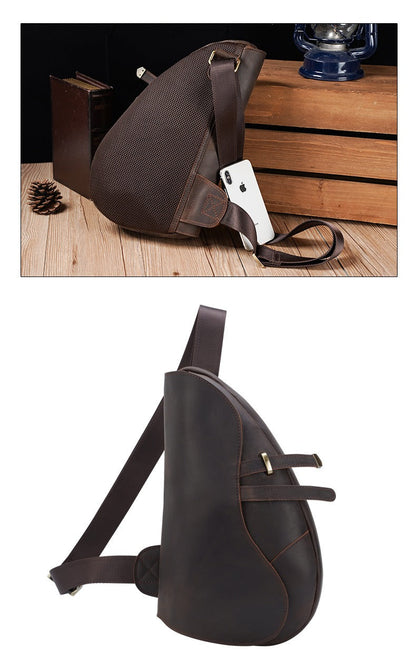 Coffee Leather Sling Backpack Men's Sling Bag Unique Chest Bag One shoulder Backpack For Men