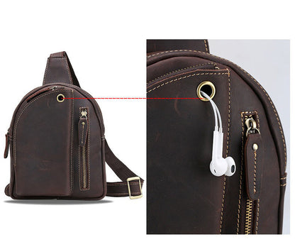 Coffee Leather Sling Backpack Men's Sling Bag Unique Chest Bag One shoulder Backpack For Men