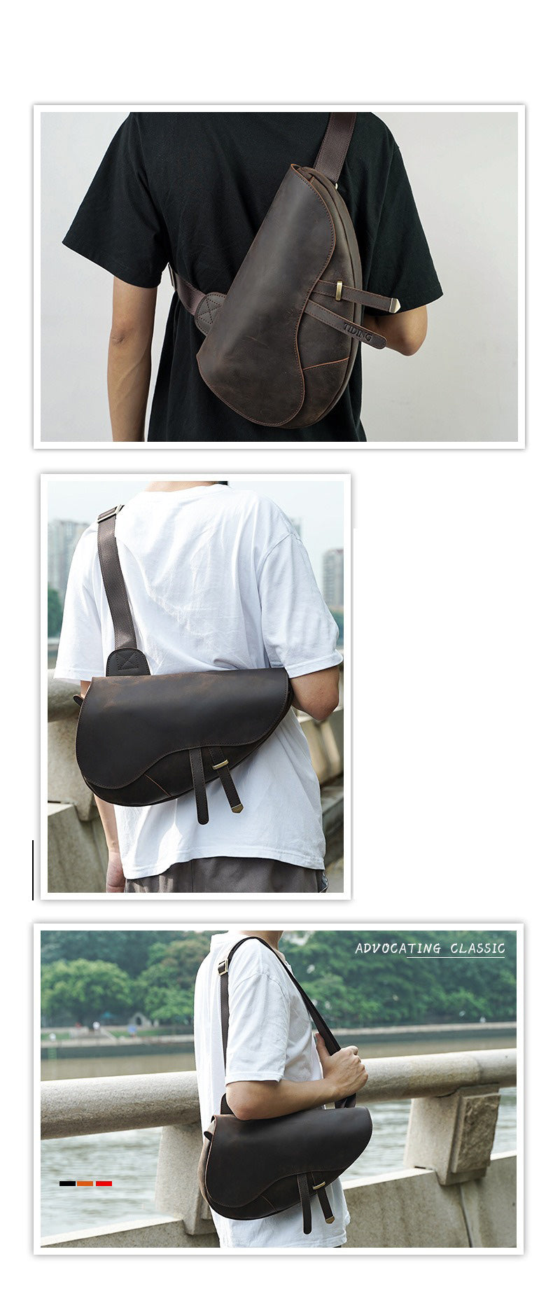 Coffee Leather Sling Backpack Men's Sling Bag Unique Chest Bag One shoulder Backpack For Men