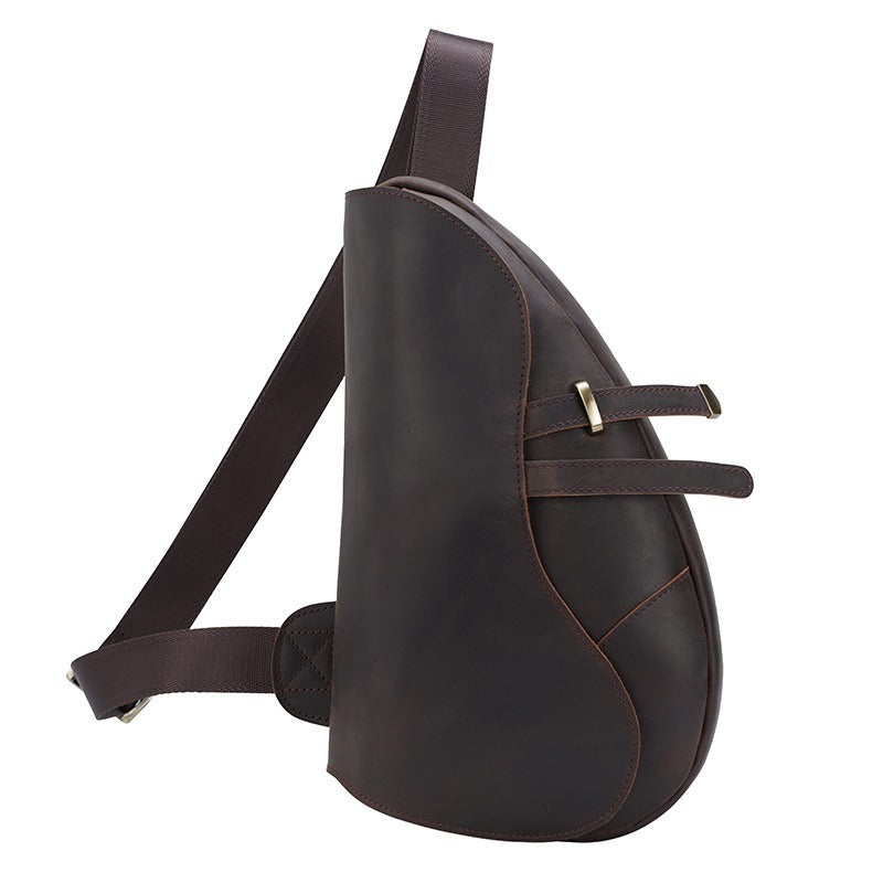 Coffee Leather Sling Backpack Men's Sling Bag Unique Chest Bag One shoulder Backpack For Men