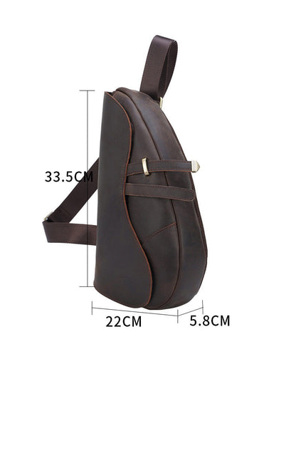 Coffee Leather Sling Backpack Men's Sling Bag Unique Chest Bag One shoulder Backpack For Men